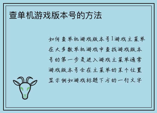 查单机游戏版本号的方法