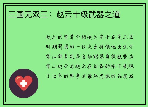 三国无双三：赵云十级武器之道